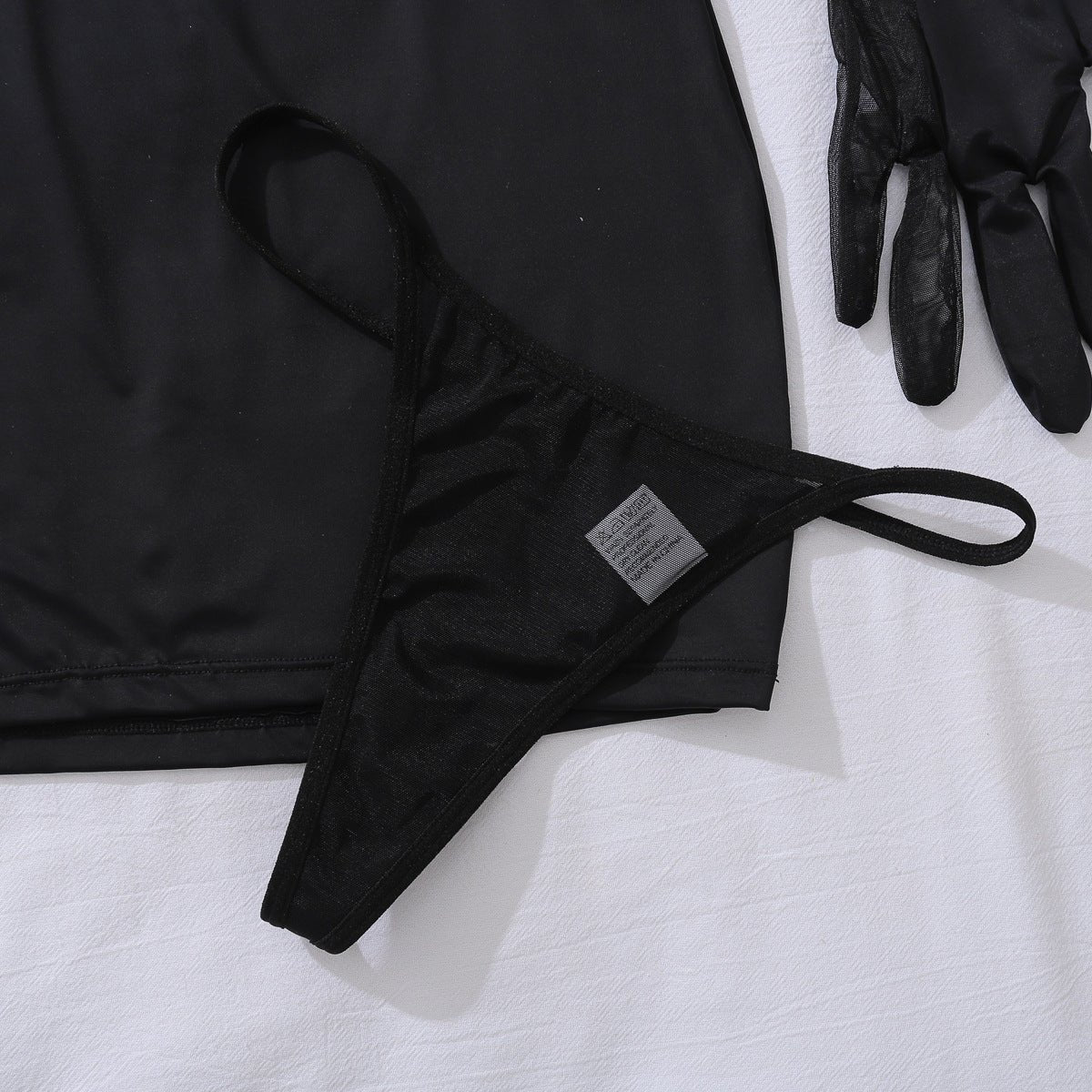 Heart Print Mesh Halter Neck Bodysuit High Neck Lingerie Set - BamBam