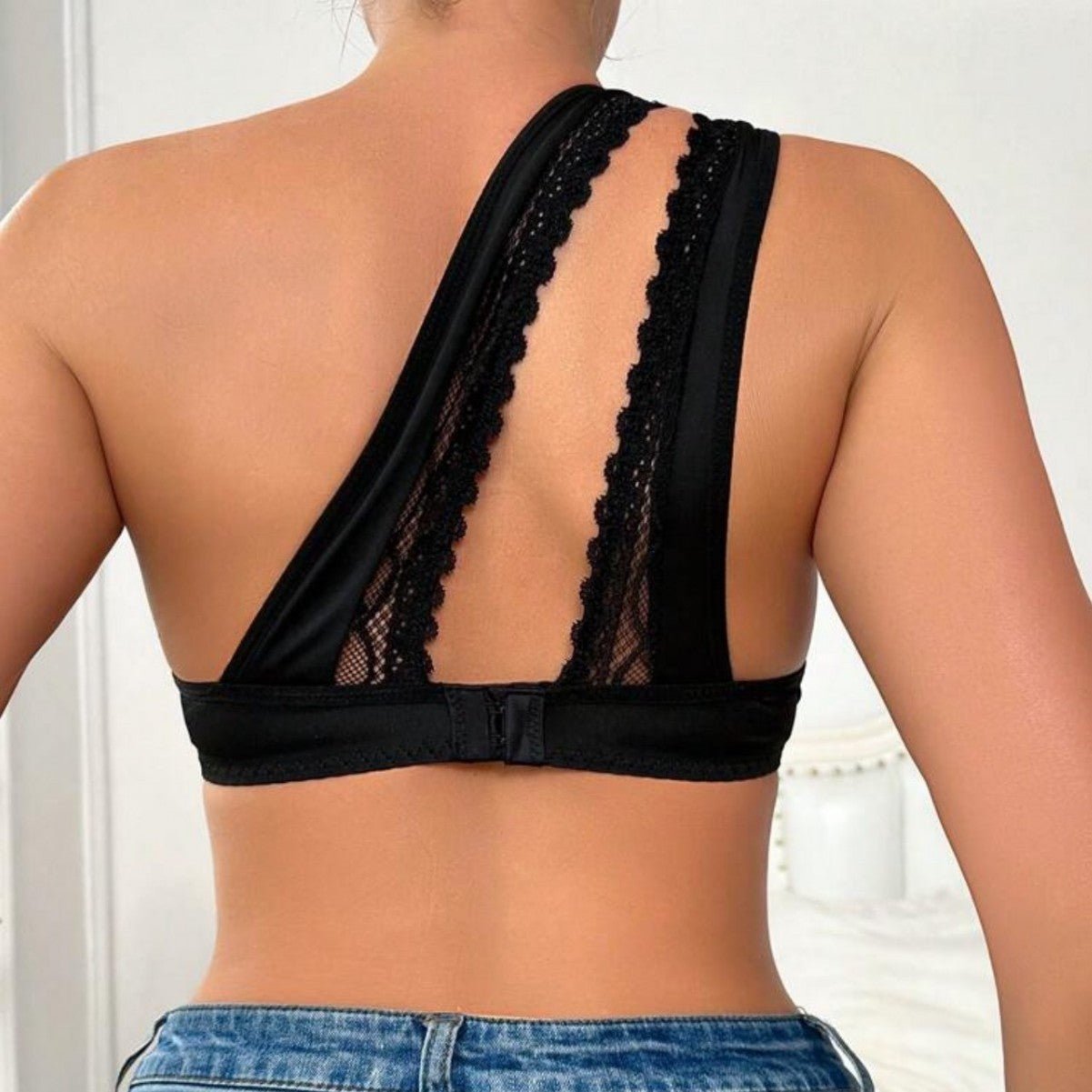 Hollow - Out See - Through One - Shoulder Bra Tank Slash Neck Lingerie - BamBam