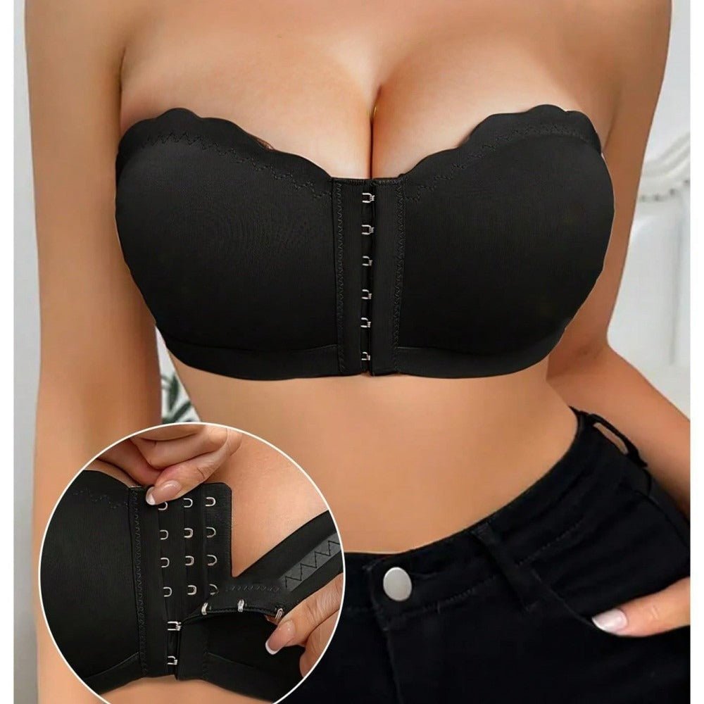 Plus Size Front Closure Bra Push - Up Chest Bustier Invisible Transparent Strapless One - Piece Bra Women - BamBam