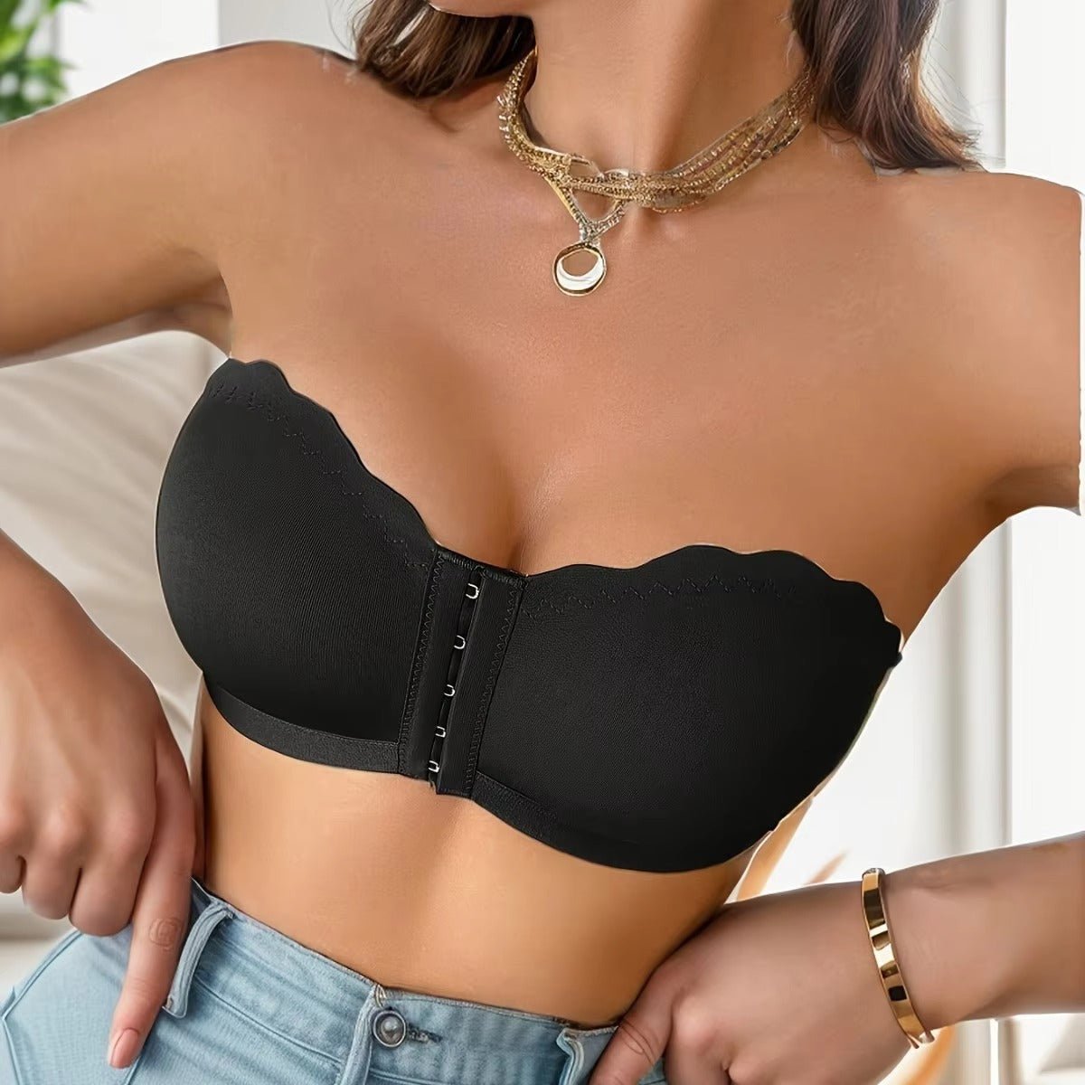 Plus Size Front Closure Bra Push - Up Chest Bustier Invisible Transparent Strapless One - Piece Bra Women - BamBam