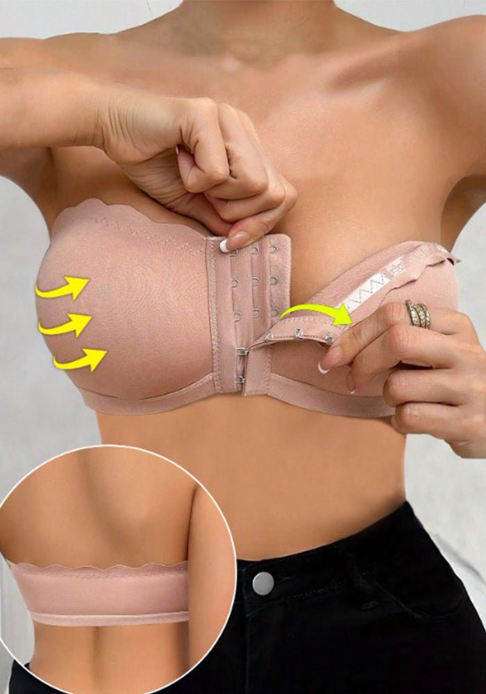Plus Size Front Closure Bra Push - Up Chest Bustier Invisible Transparent Strapless One - Piece Bra Women - BamBam