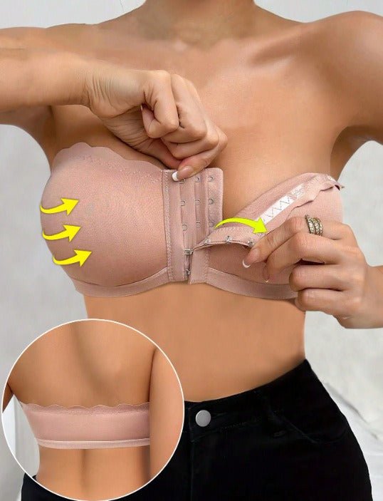 Plus Size Front Closure Bra Push - Up Chest Bustier Invisible Transparent Strapless One - Piece Bra Women - BamBam