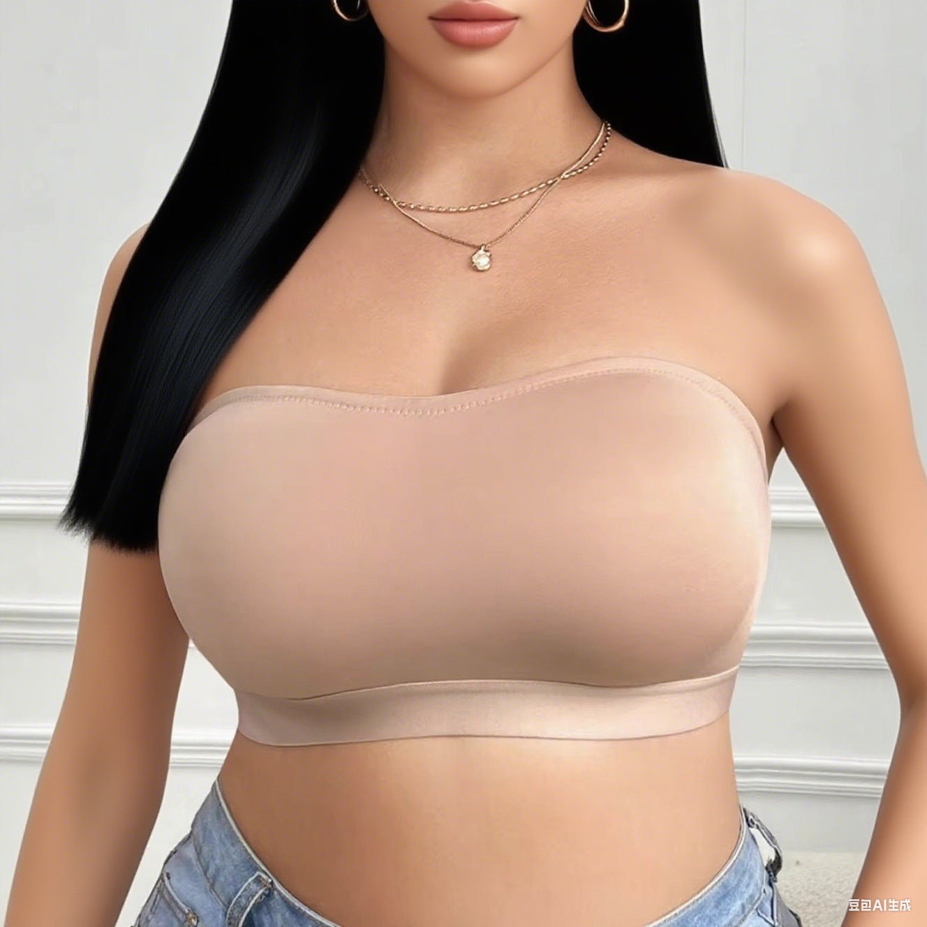 Plus Size Women Spring/Summer Solid Strapless Strapless Top - BamBam