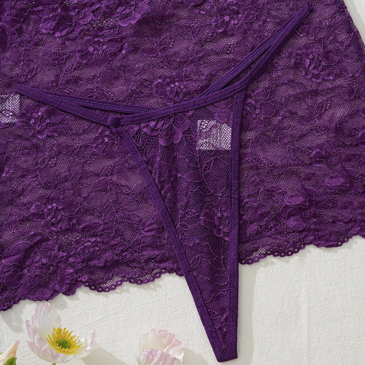Purple Lace Corset Set with Gloves Sexy Two Piece Lingerie - BamBam