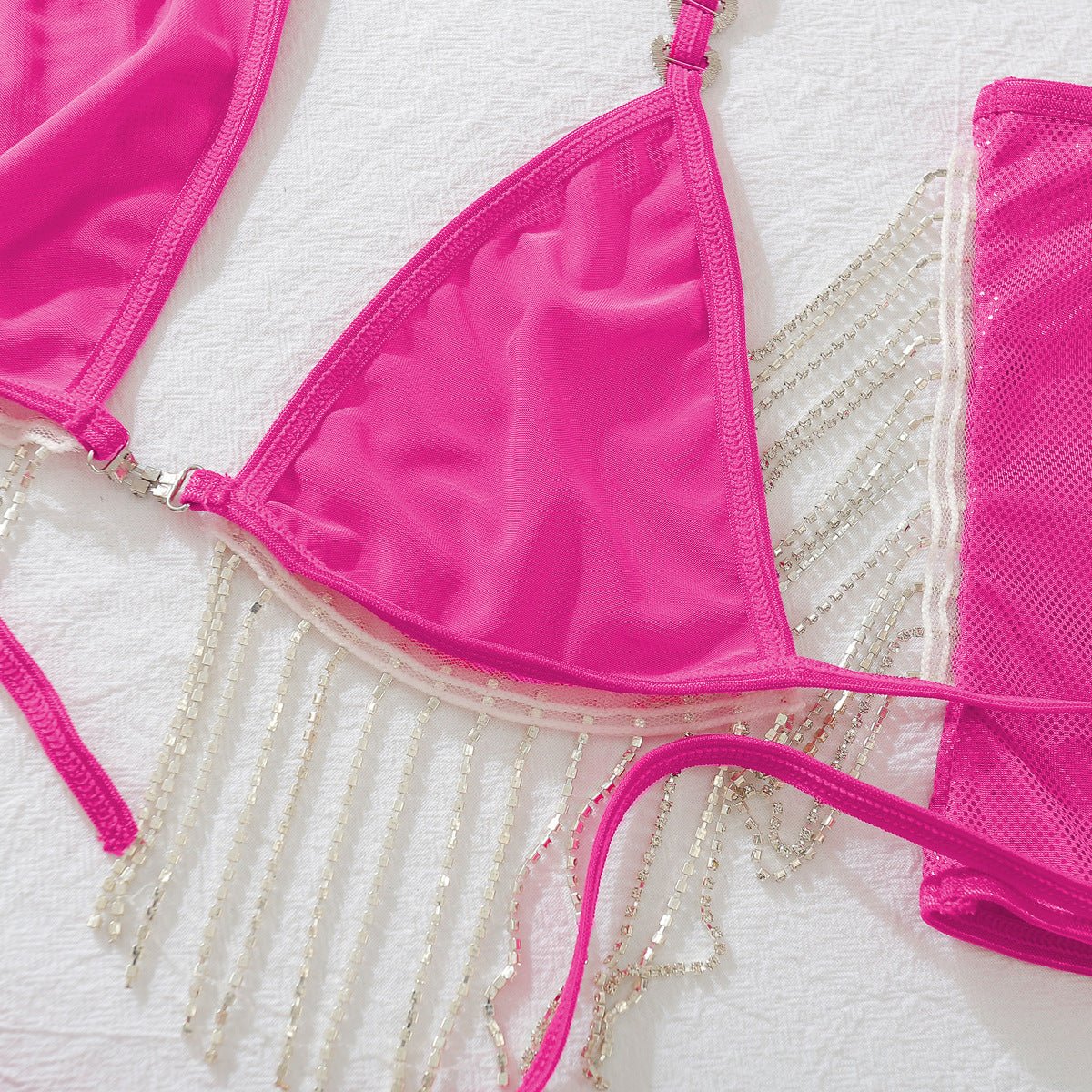 See Through Halter Neck Open Waist Chain Bodycon Skirt Set - BamBam