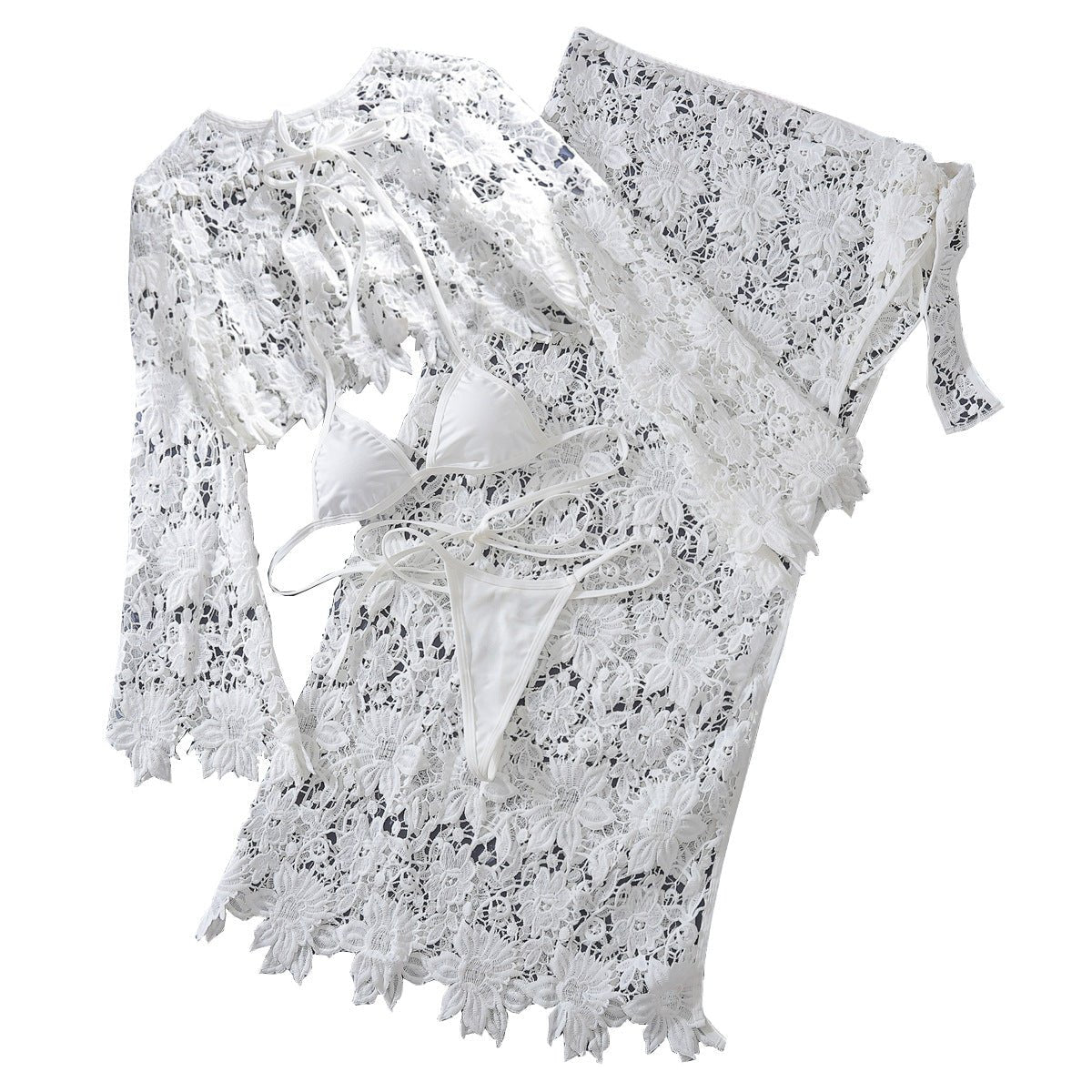 Sheer Lace Slit Skirt Set Sexy Holiday 4 Piece Set - BamBam