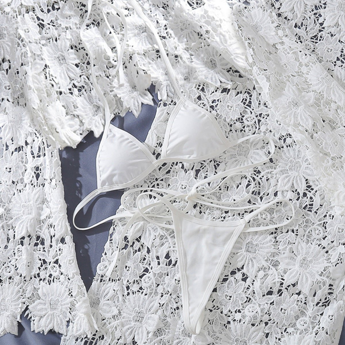 Sheer Lace Slit Skirt Set Sexy Holiday 4 Piece Set - BamBam