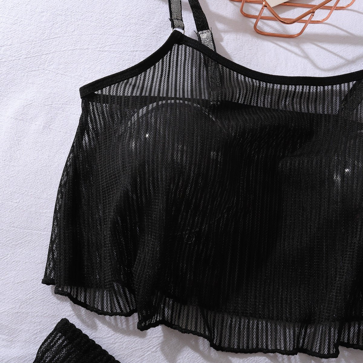 Women black mesh see - through lingerie with laces - BamBam