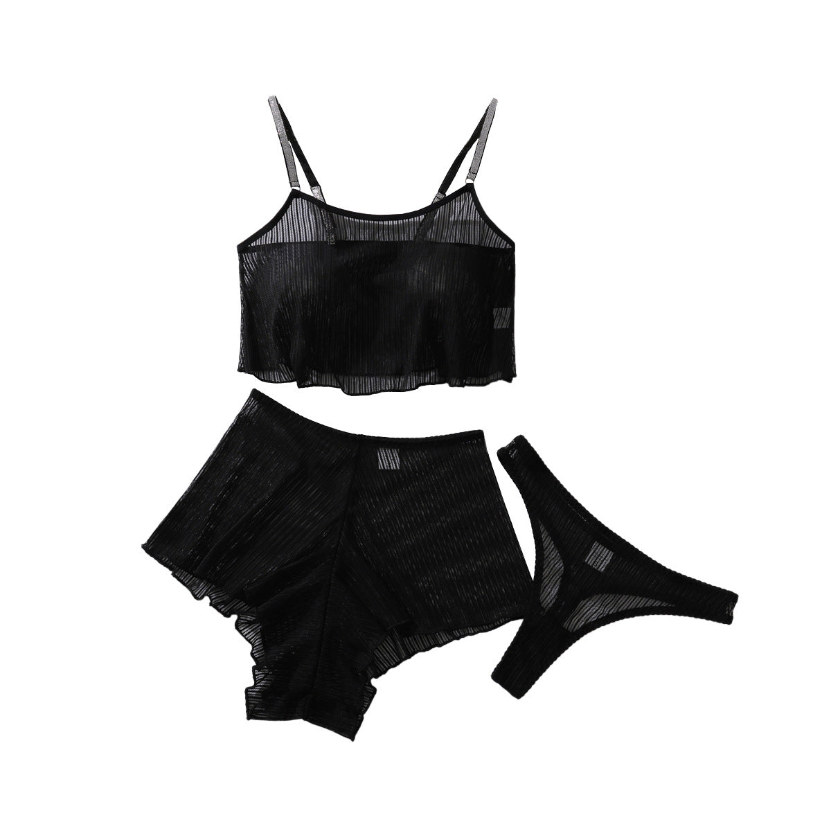 Women black mesh see - through lingerie with laces - BamBam