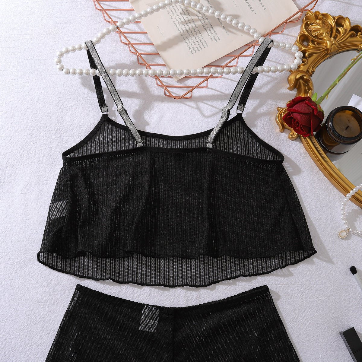 Women black mesh see - through lingerie with laces - BamBam