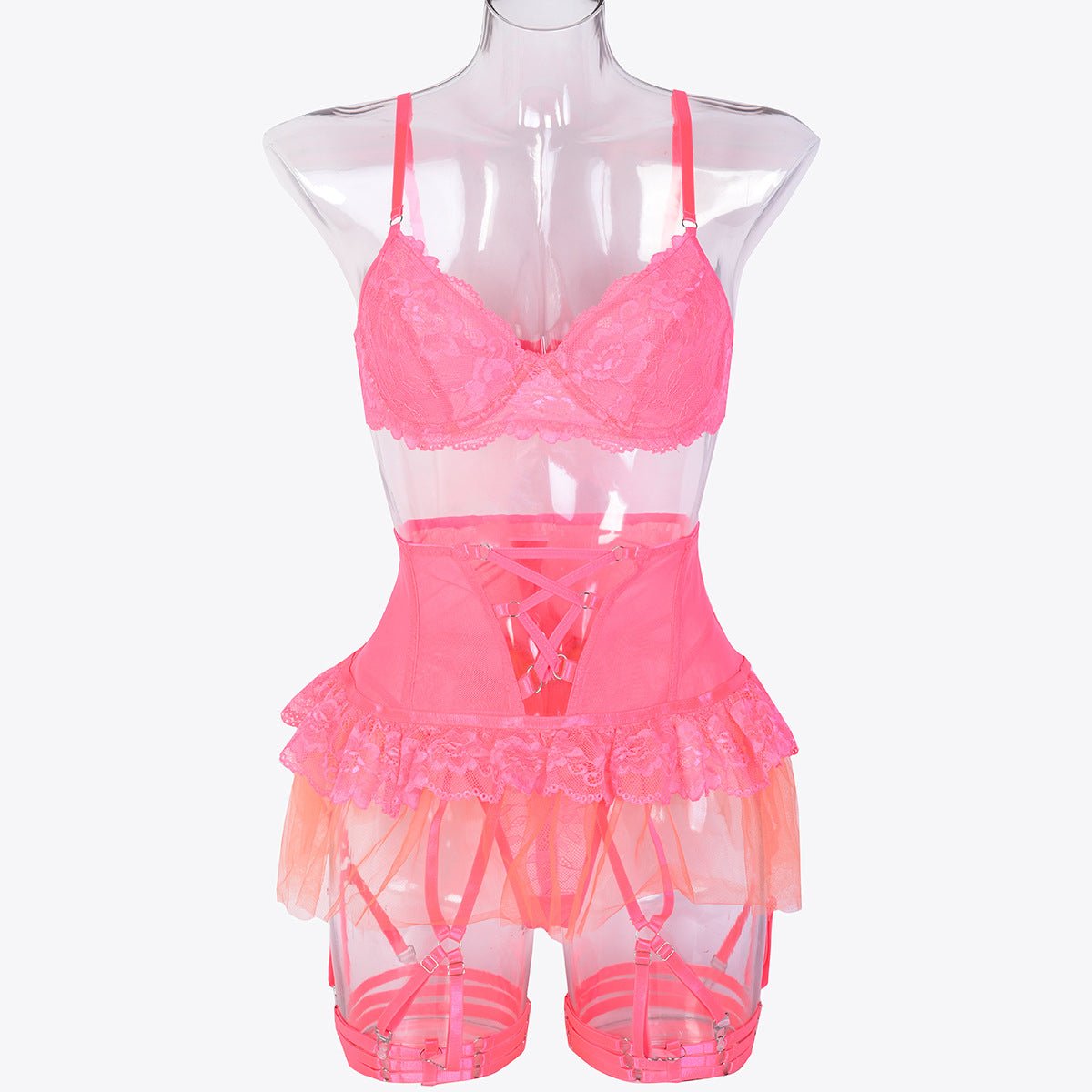 Women Black Sexy Mesh Puff Skirt Lingerie Set - BamBam