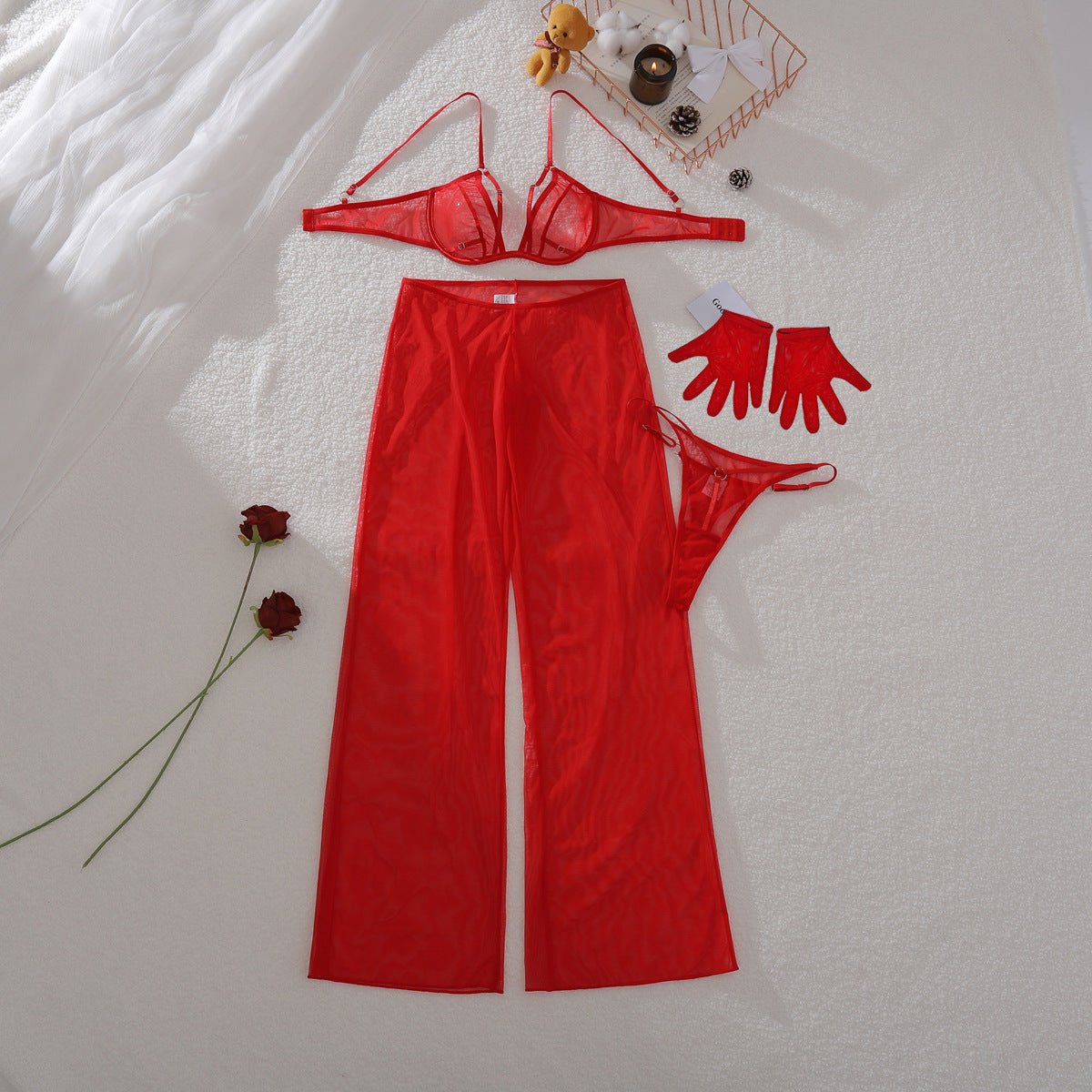 Women casual mesh trousers with bodycon and gloves - BamBam