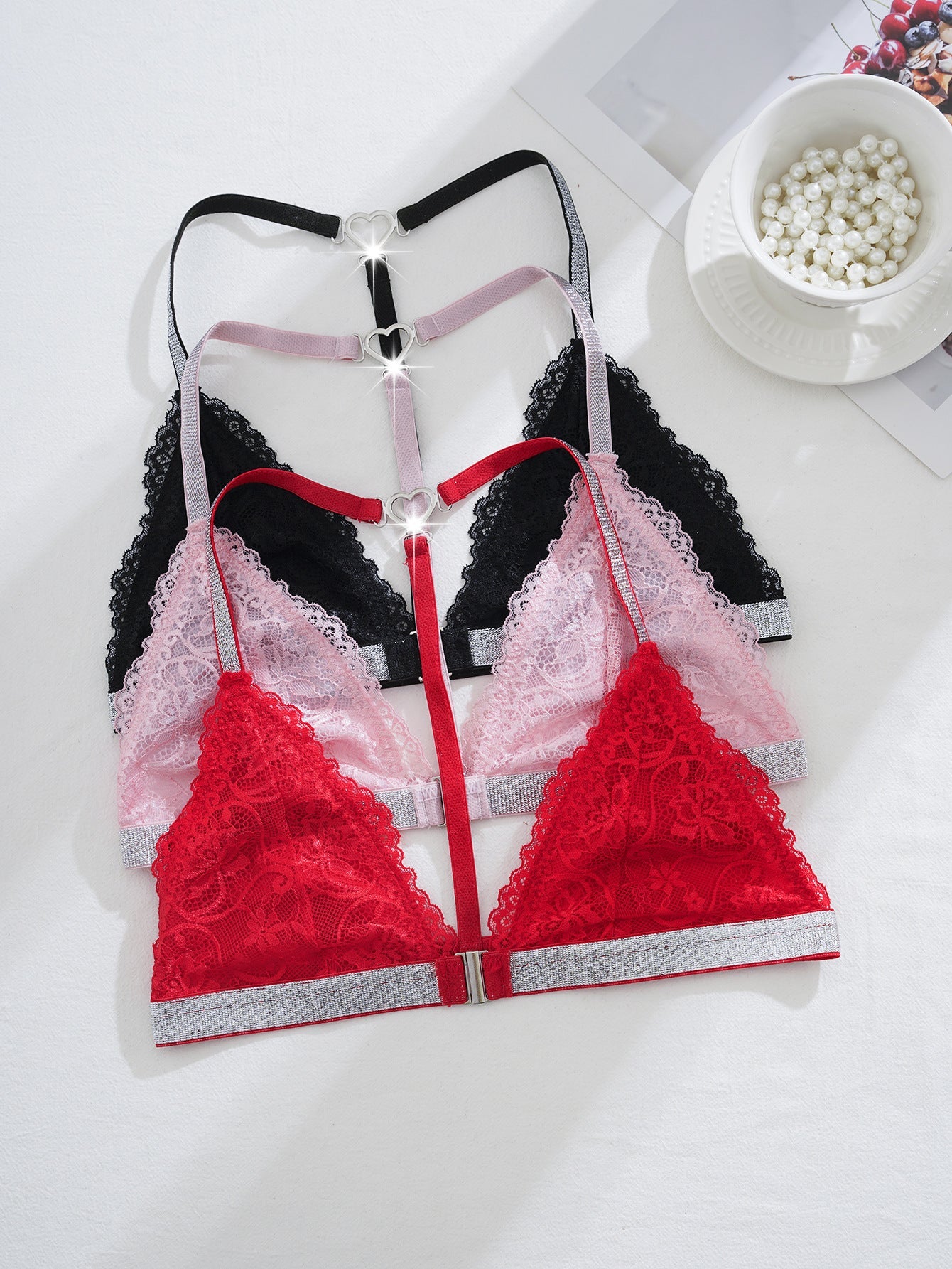 Women Halter Neck Backless Triangle Bra with Detachable Buttons Bras - BamBam