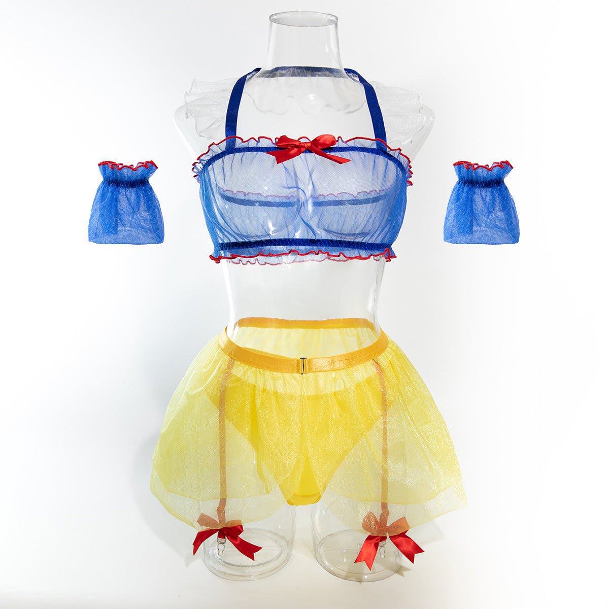 Women Halter Neck maid uniform Snow White see - through uniform with stockings sexy lingerie set - BamBam