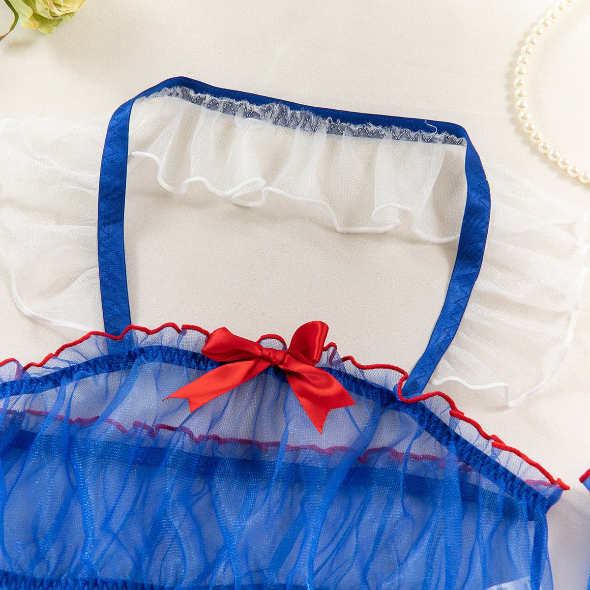 Women Halter Neck maid uniform Snow White see - through uniform with stockings sexy lingerie set - BamBam