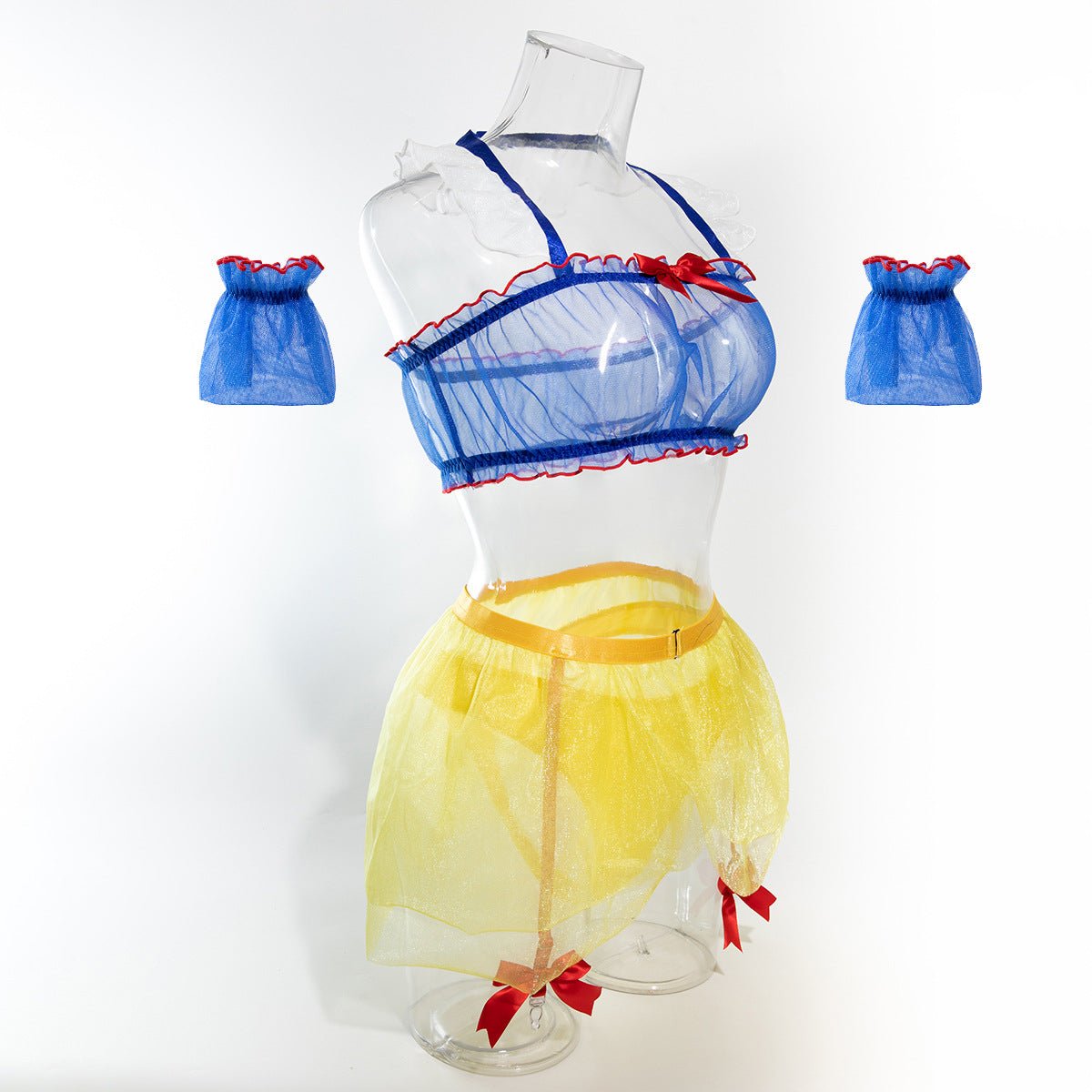 Women Halter Neck maid uniform Snow White see - through uniform with stockings sexy lingerie set - BamBam
