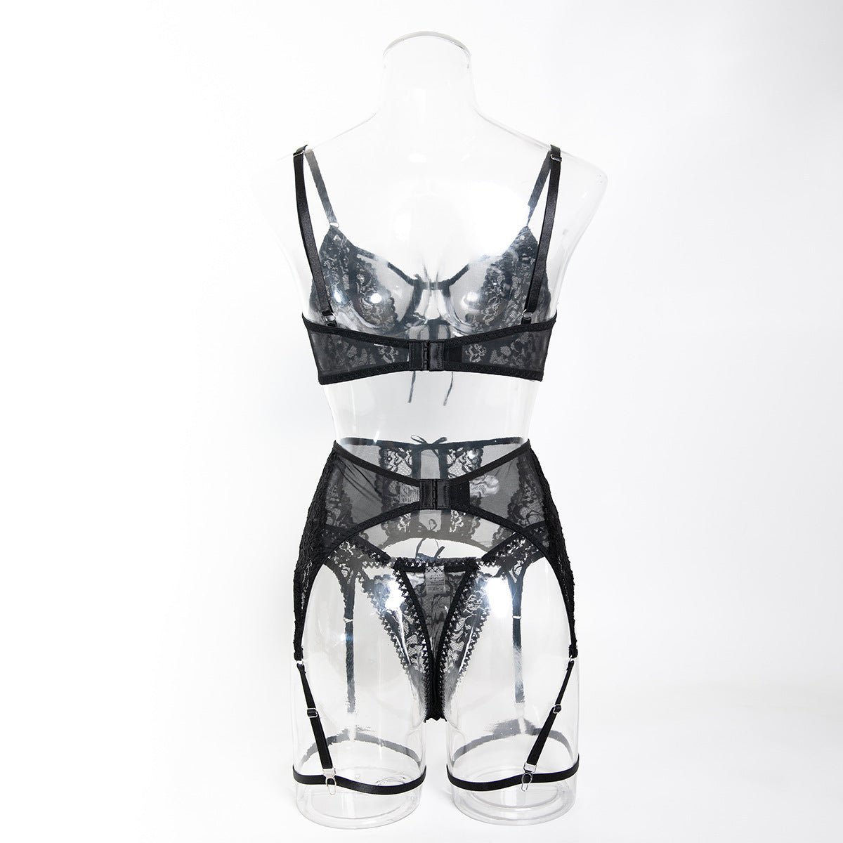 Women Lace Lace Sexy Jacquard See - Through Sexy Lingerie Three - Piece - BamBam
