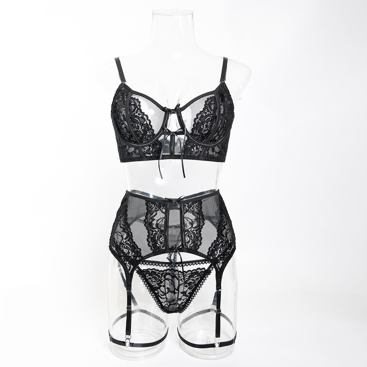 Women Lace Lace Sexy Jacquard See - Through Sexy Lingerie Three - Piece - BamBam