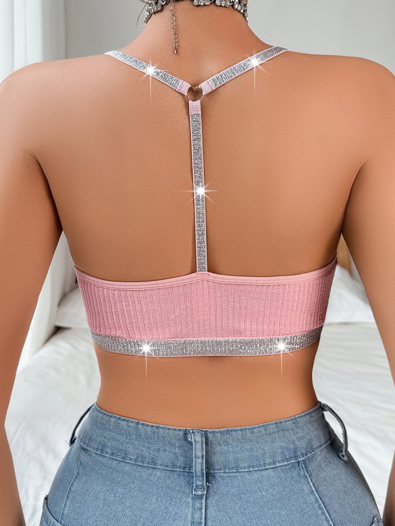 Women Lace Patchwork Halter Neck Backless Bra - BamBam