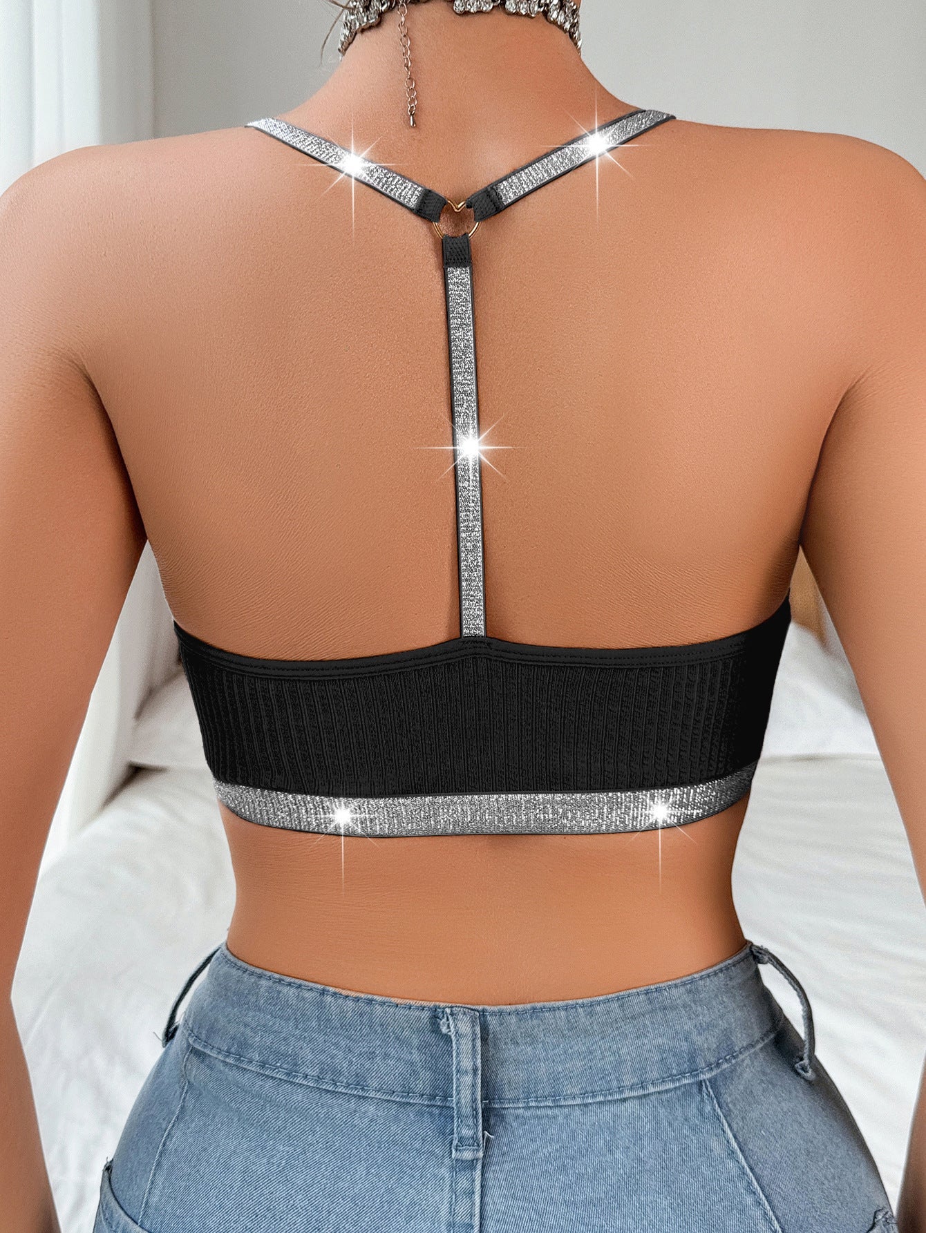 Women Lace Patchwork Halter Neck Backless Bra - BamBam