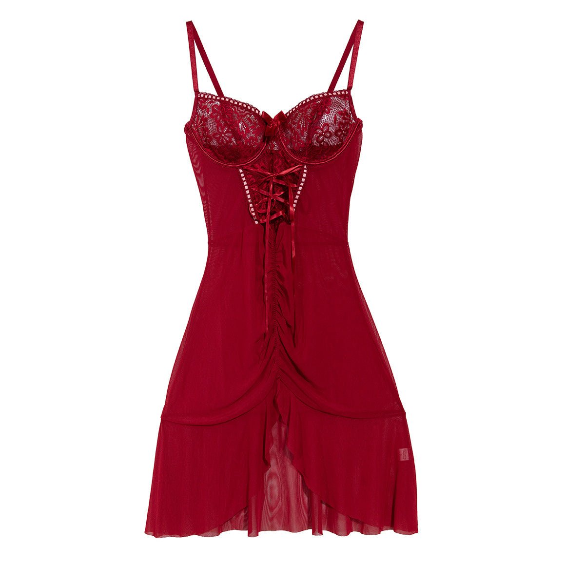 Women lace see - through mesh dress thong Sexy lingerie set - BamBam