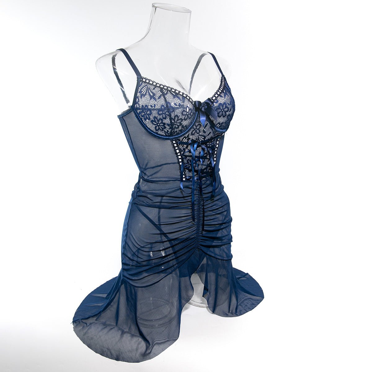 Women lace see - through mesh dress thong Sexy lingerie set - BamBam