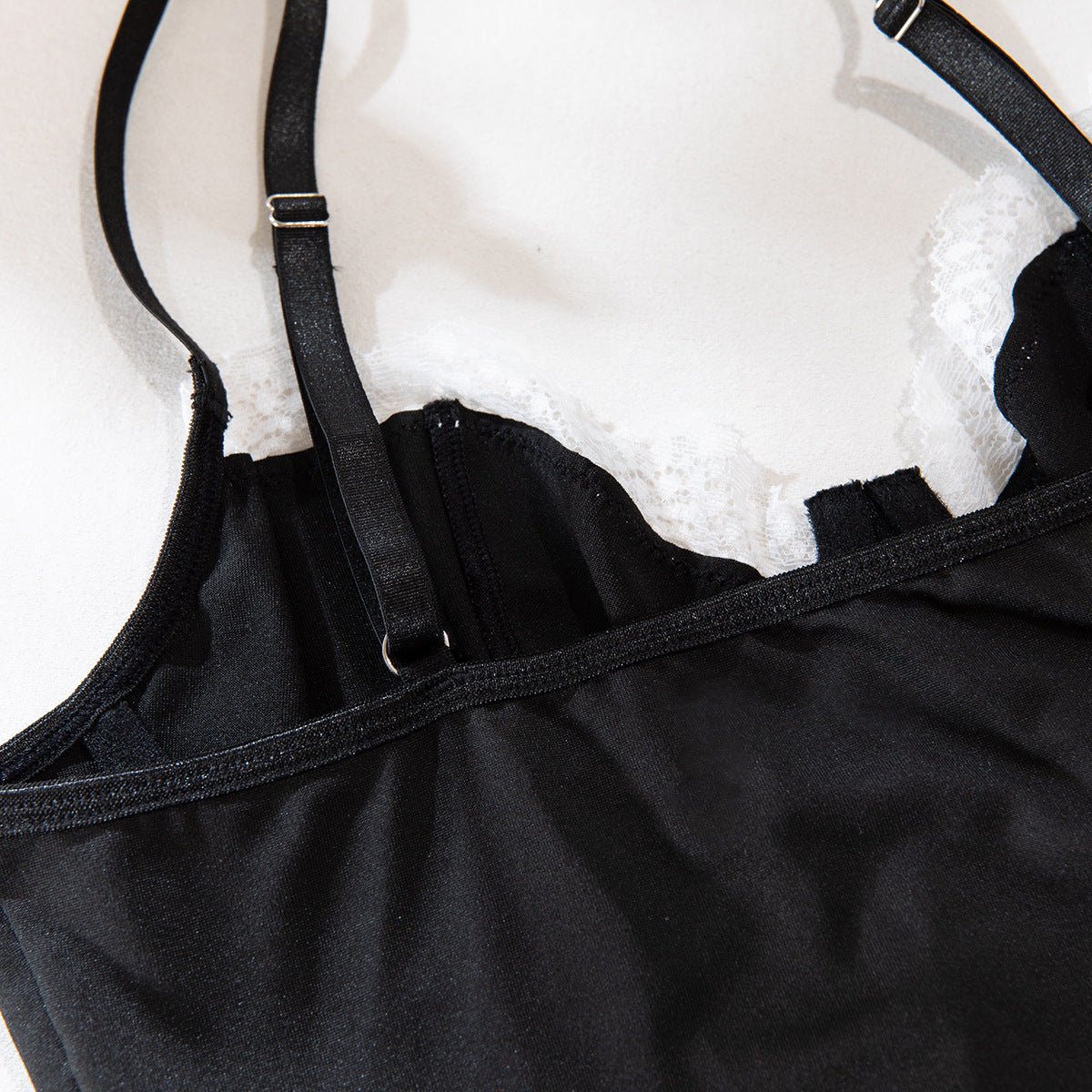 Women lace - up maid Pu - Leather cosplay uniform Sexy lingerie set - BamBam