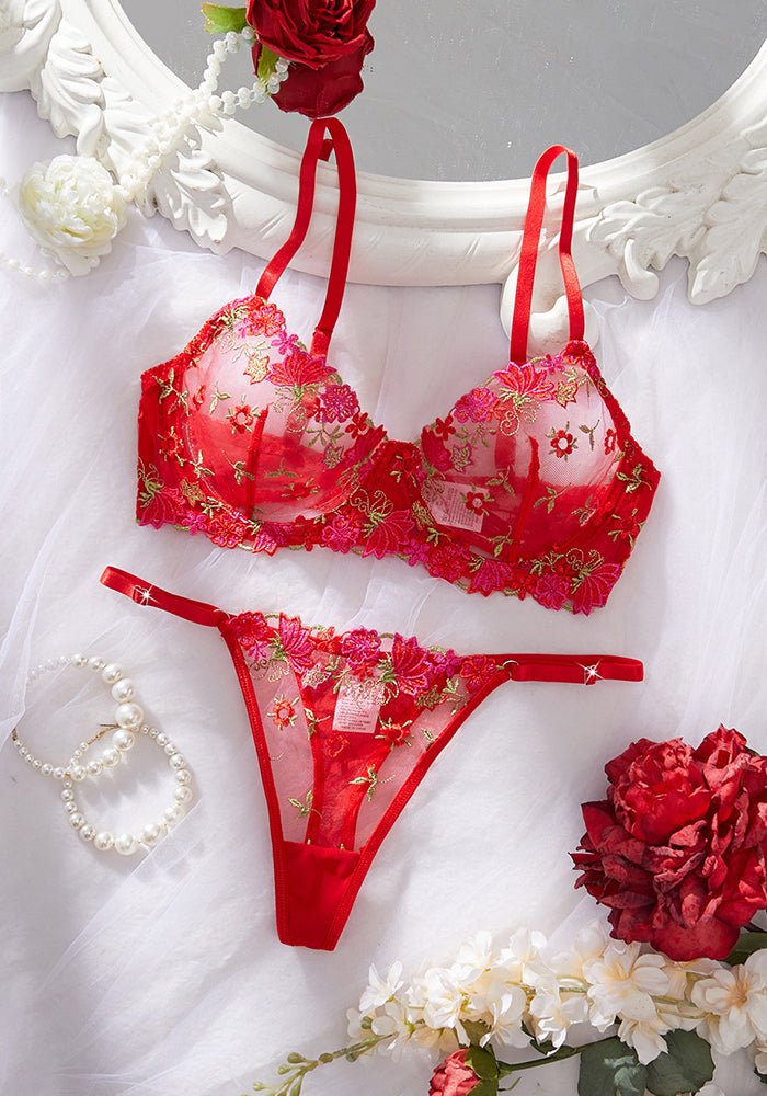 Women Mesh Floral Embroidered Underwire Bra Sexy Lingerie - BamBam