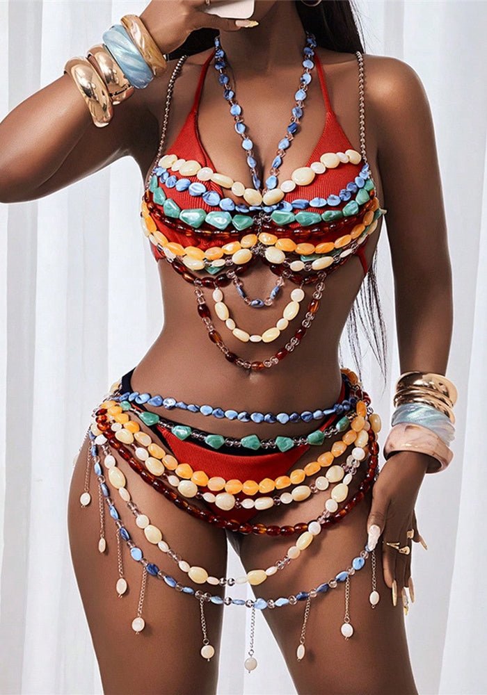 Women sexy beachwear with rice beaded waist chain and belt - BamBam