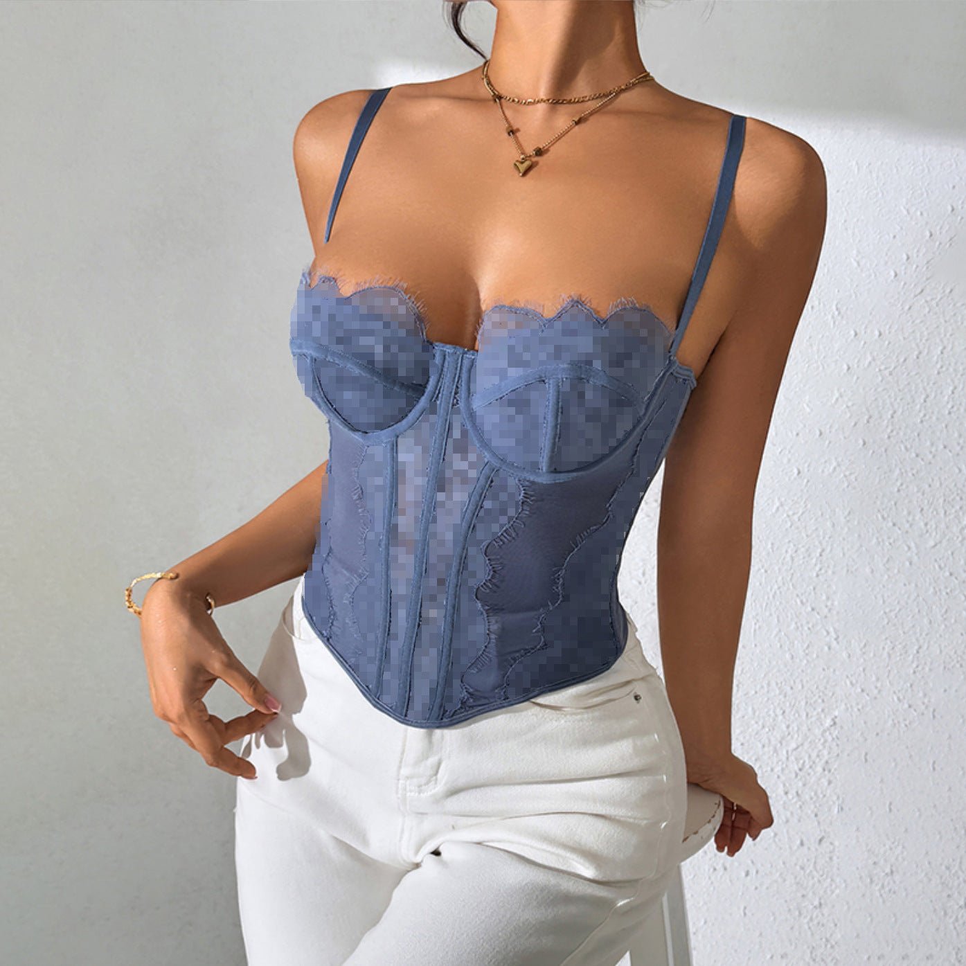 Women sexy fishbone bra, eyelash lace see - through camisole top - BamBam
