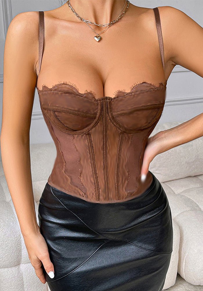 Women sexy fishbone bra, eyelash lace see - through camisole top - BamBam