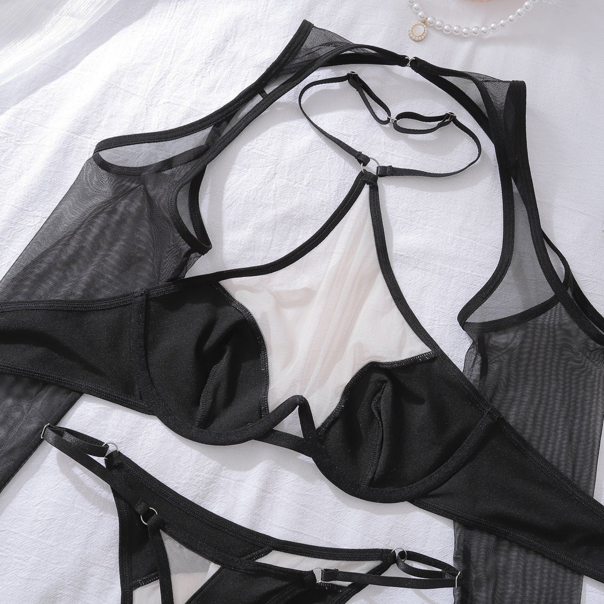 Women Tulle See - Through Halter Neck Sleeve Shaping Lingerie - BamBam