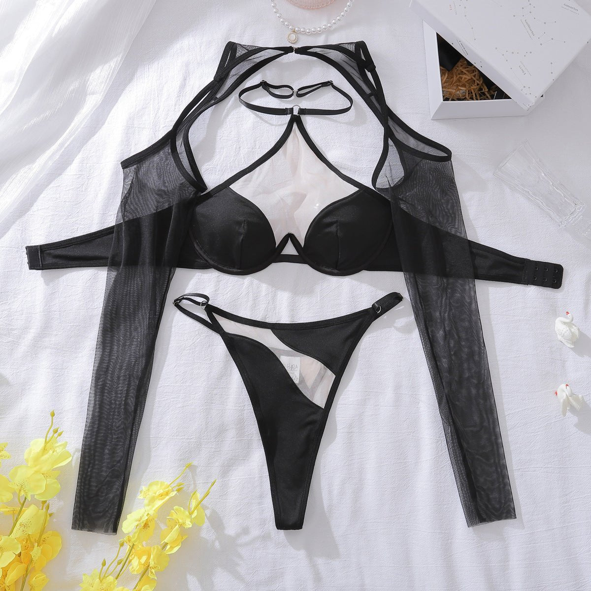 Women Tulle See - Through Halter Neck Sleeve Shaping Lingerie - BamBam