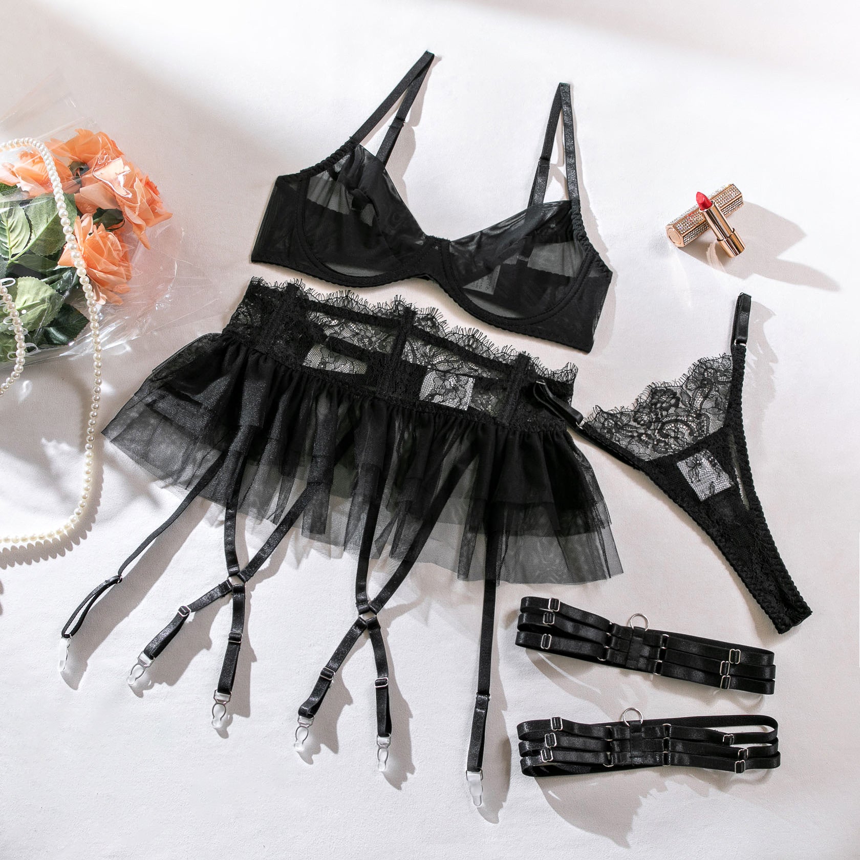 Women tutu see - through black tulle Sexy lingerie set - BamBam
