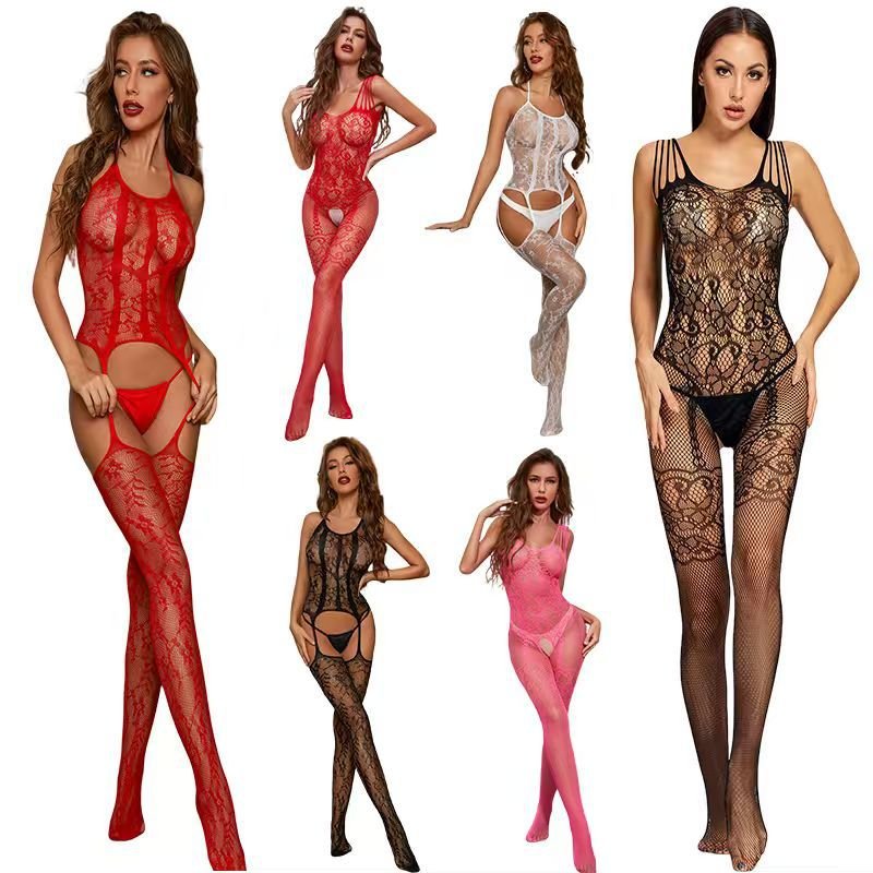 Women's Christmas Sexy Lingerie Plus Size Seductive Open - Crotch See - Through Mesh bBodystockings - BamBam