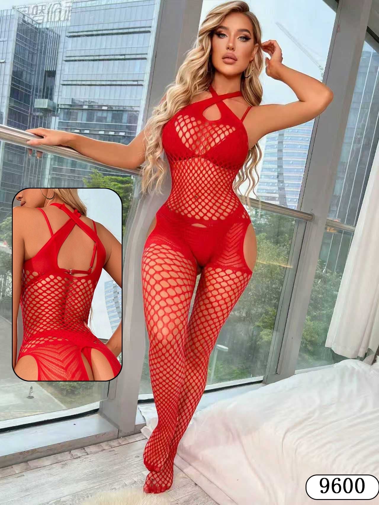 Women's Christmas Sexy Lingerie Plus Size Seductive Open - Crotch See - Through Mesh bBodystockings - BamBam