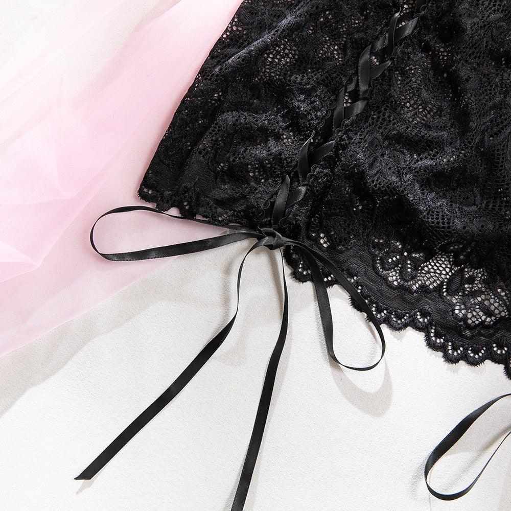 Women's Sexy Lightweight Hollow - Out Underwire Push - Up Lace Bra Drawstring Bodycon Skirt Lingerie Set - BamBam