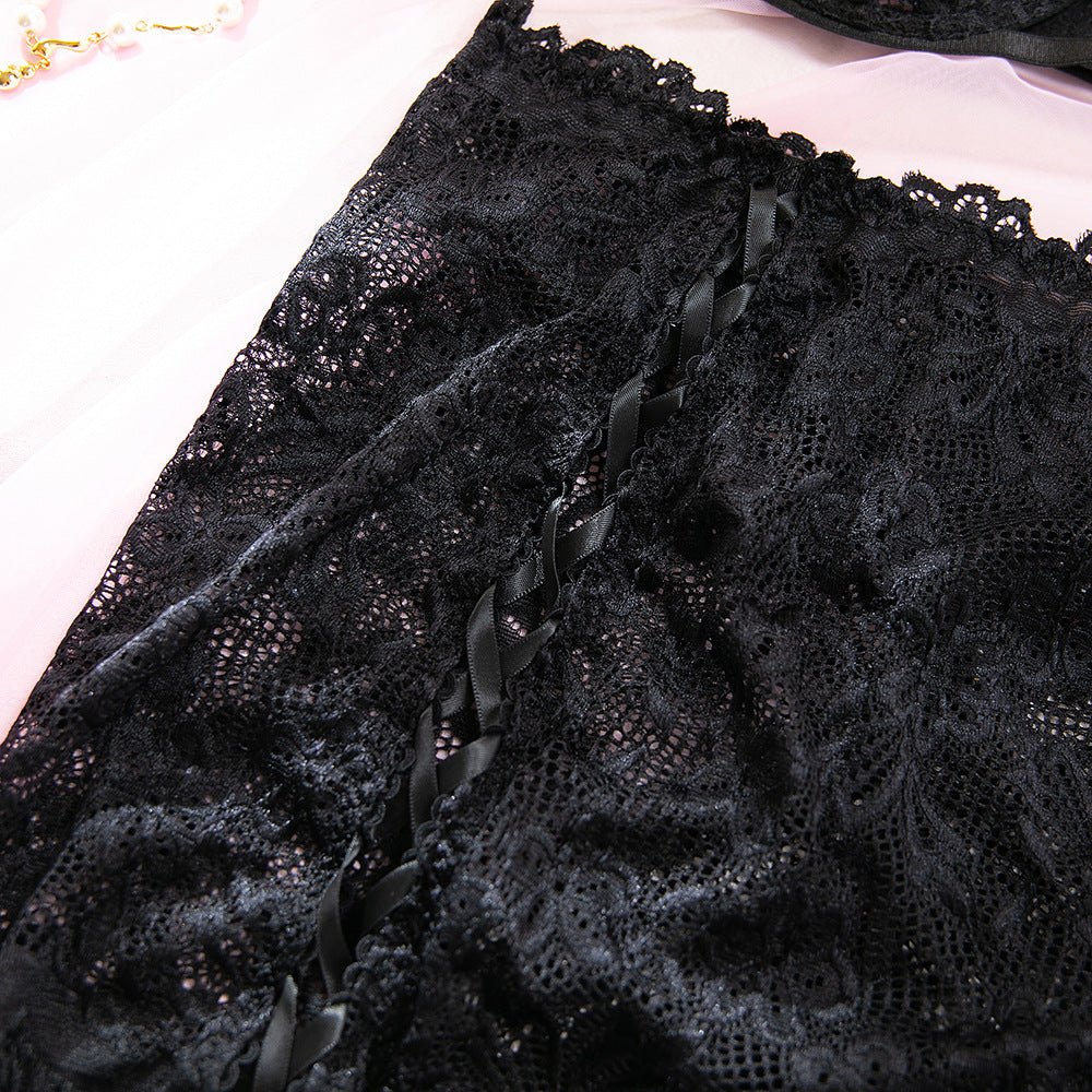 Women's Sexy Lightweight Hollow - Out Underwire Push - Up Lace Bra Drawstring Bodycon Skirt Lingerie Set - BamBam