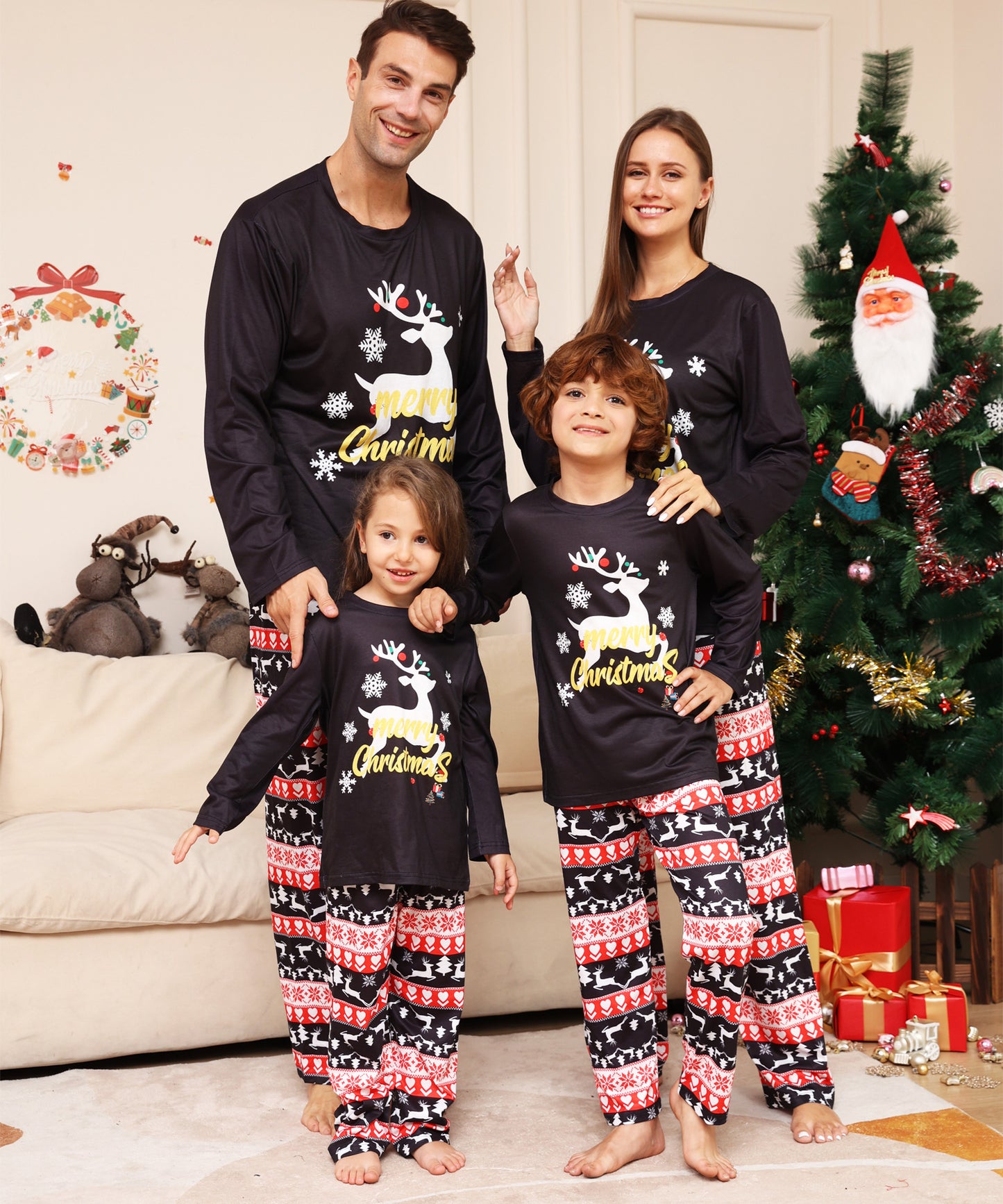 BamBam Letter Snowflake Deer Christmas Parent-Child Outfit Printed Home Clothes Pajamas - BamBam