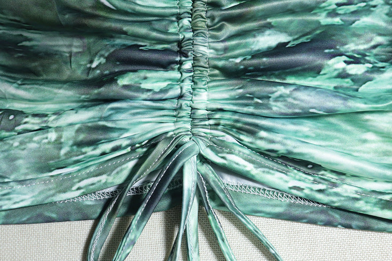 BamBam Printed Sleeveless Drawstring Top and Skirt Two-piece Set - BamBam