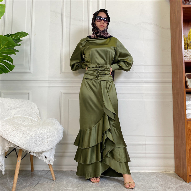 BamBam Women Islamic Round Neck Shirt Muslim Maxi Dress Two Piece Set - BamBam