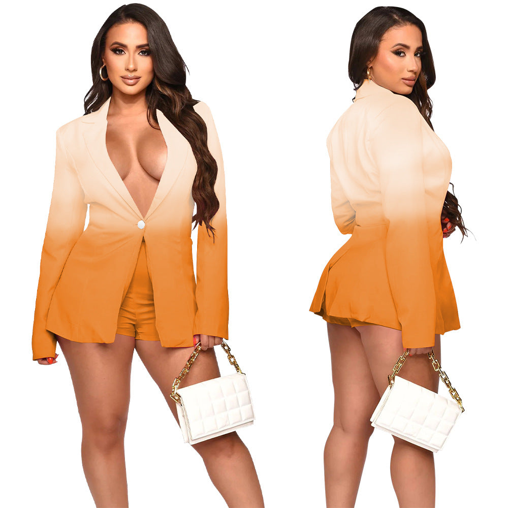 BamBam Shawl Collar Suit Long Sleeve Shorts Gradient Suit - BamBam Clothing