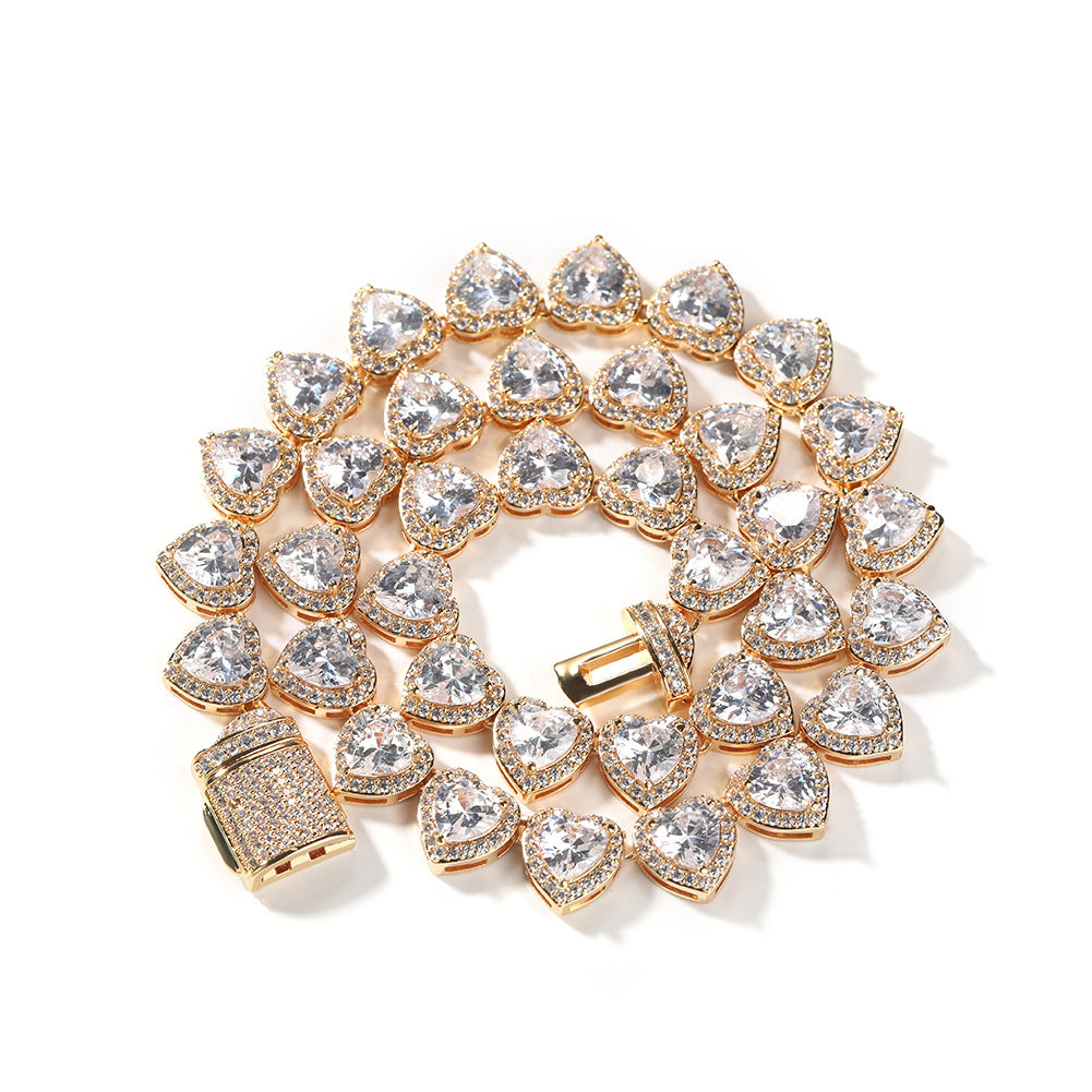 BamBam Heart Print Diamond Hip-Hop Necklace Style Fresh and Sweet Copper Zircon Necklace for Women - BamBam