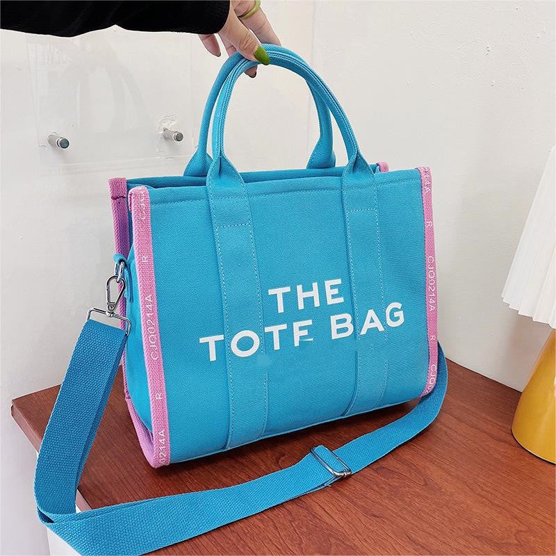 BamBam Women retro color contrast tote bag totebags canvas bag - BamBam