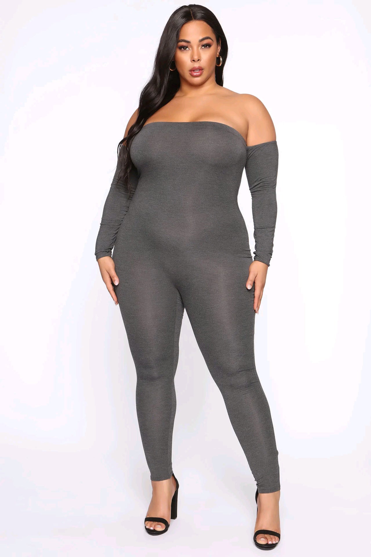 BamBam Plus Plus Size Jumpsuit Solid Slim Chic Sexy Strapless Collar Jumpsuit - BamBam Clothing