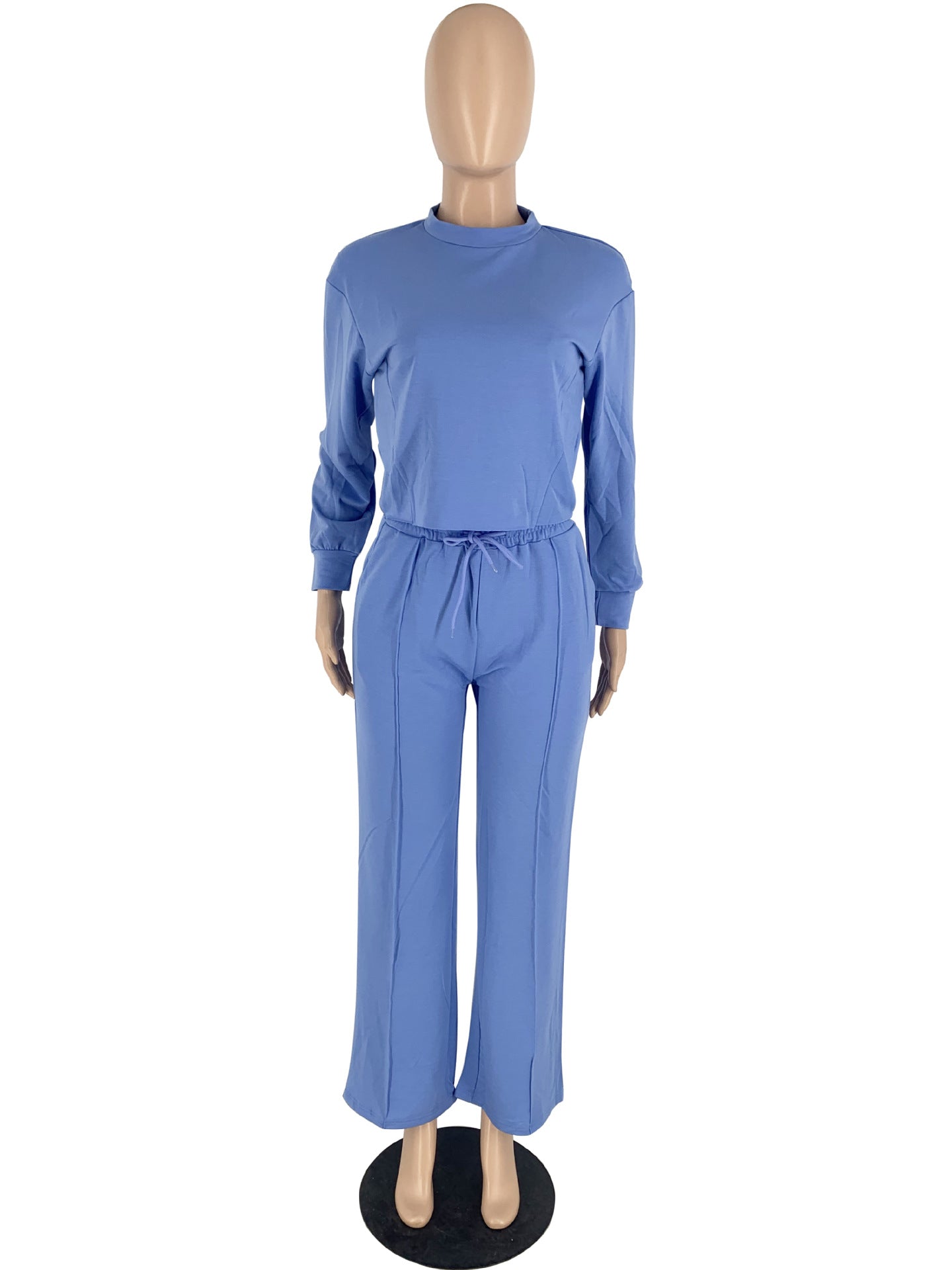 BamBam Solid Color Long Sleeve Pocket Straight Pants 2 Piece Set - BamBam