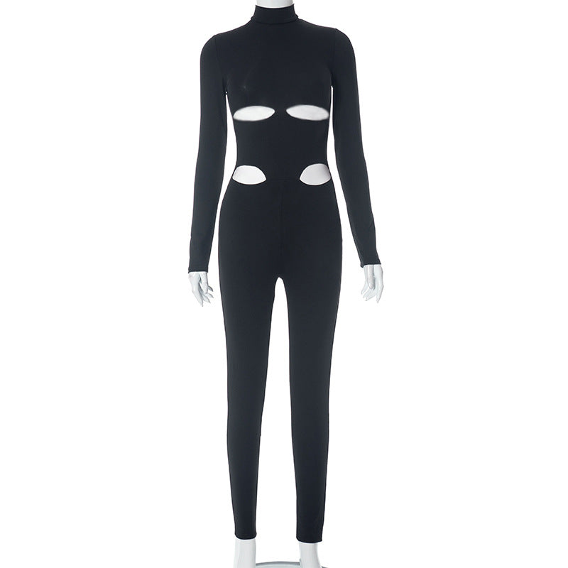 BamBam Autumn And Winter Women's Sexy Hollow Long-Sleeved Slim-Fitting Jumpsuit - BamBam Clothing