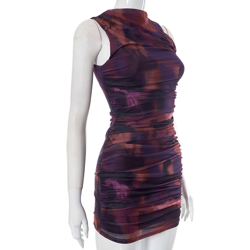 BamBam Women's Summer Round Sleeveless Tie Dye Mesh Dress - BamBam Clothing