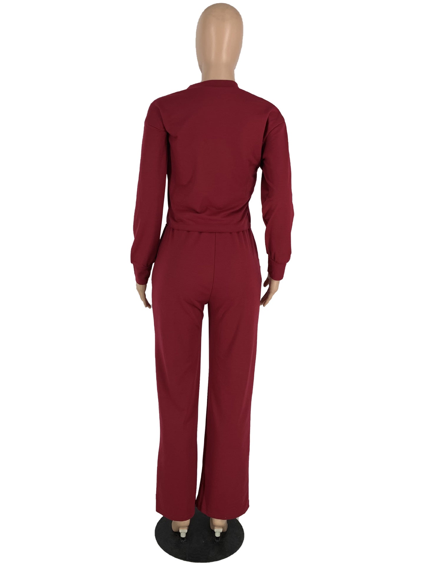 BamBam Solid Color Long Sleeve Pocket Straight Pants 2 Piece Set - BamBam