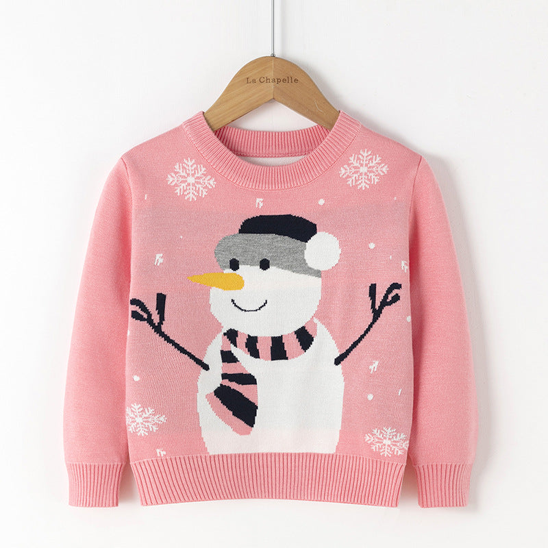BamBam Children's Sweater Autumn And Winter Cartoon Christmas Snowman Pullover Basic Knitting Shirt For Girls - BamBam
